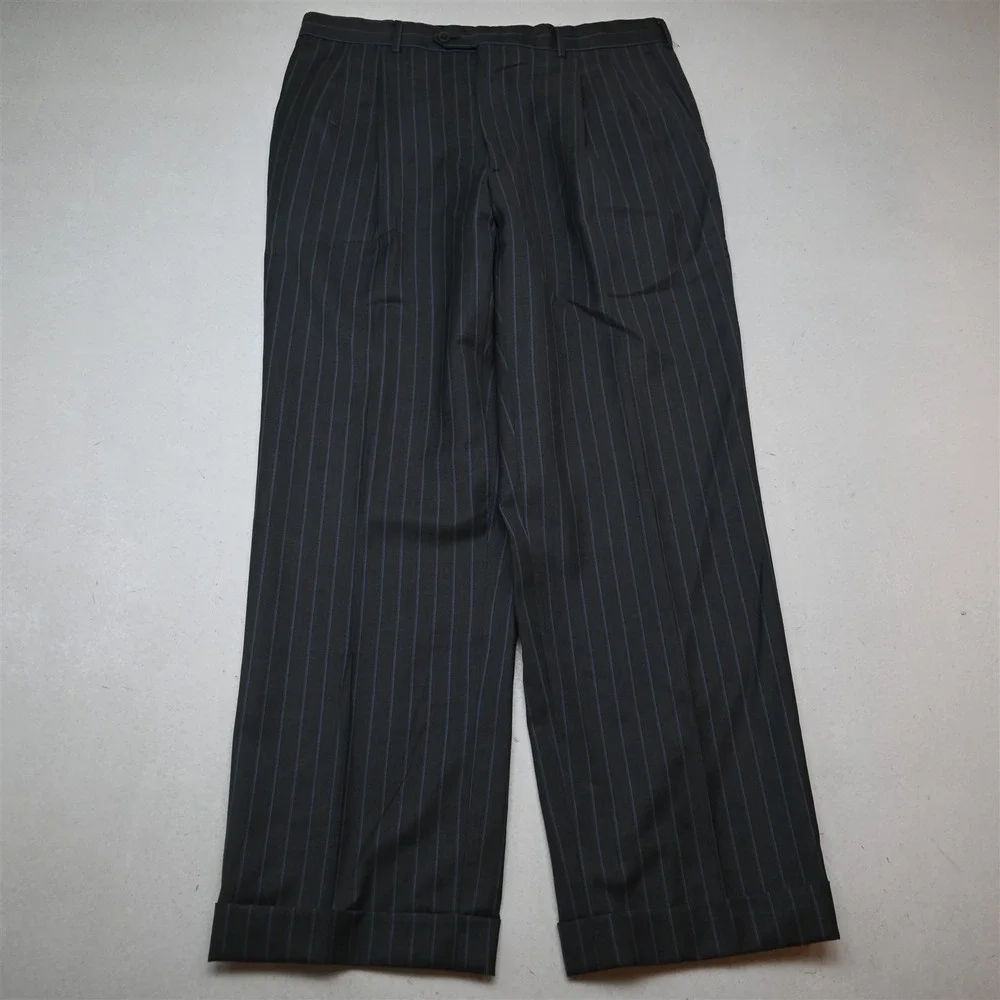 Luigi Bianchi Mantova 42R 34x30 Gray Striped 100% Wool Italy Jacket Pants Suit